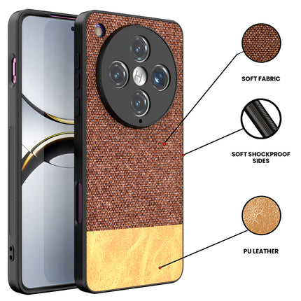 Mobizang Soft Fabric & Leather Hybrid Protective Back Cover for Oppo Find X8 Pro | Shockproof Slim Hard Anti Slip Back Case (Brown)