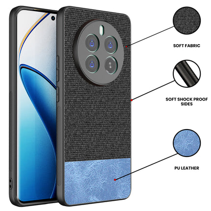 Mobizang Soft Fabric & Leather Hybrid Protective Back Cover for Realme 12 Pro / 12 Pro Plus | Shockproof Slim Hard Anti Slip Back Case (Black,Blue)