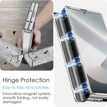 Mobizang Magnetic Hinge With Inbuilt Stand Case for Samsung Galaxy Z Fold 6 | Shockproof Stand Hybrid Bumper Back Cover (Silver)