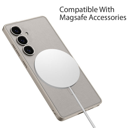 Mobizang Ultra Thin Leather & Magsafe Back Case for Samsung Galaxy S25 Plus | with Wireless Charging Support Ring Full Body Protection Back Cover (Titanium)