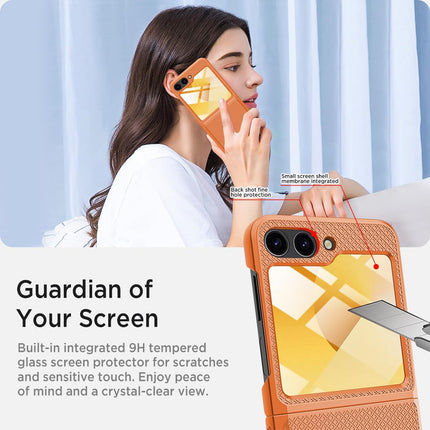 Mobizang Textured Grip Hinge Protection Back Cover for Samsung Galaxy Z Flip6 / Z Flip 6 | with [Inbuilt Glass] Full Body Shockproof Hard Back Case (Orange)