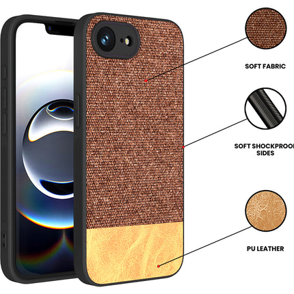 Mobizang Soft Fabric & Leather Hybrid Protective Back Cover for Apple iPhone 16E | Shockproof Slim Hard Anti Slip Back Case (Brown)