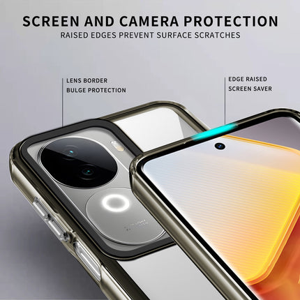 Mobizang Warrior Acrylic Clear Back Cover For Vivo V40E / iQOO Z9S | Slim Shockproof [Military Grade Protection] Hybrid Bumper Case (Grey Sides)