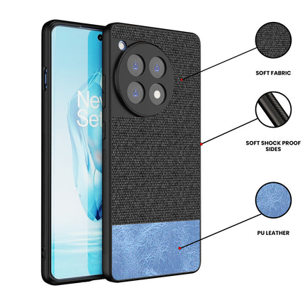Mobizang Soft Fabric & Leather Hybrid Protective Back Cover for OnePlus 12R | Shockproof Slim Hard Anti Slip Back Case (Black,Blue)