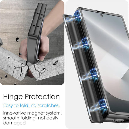 Mobizang Magnetic Hinge With Inbuilt Stand Case for Samsung Galaxy Z Fold 6 | Shockproof Stand Hybrid Bumper Back Cover (Grey)