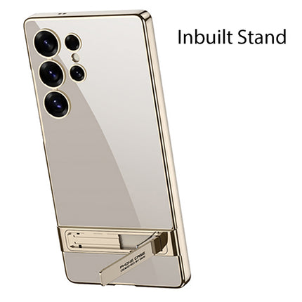 Mobizang Phantom Ultra Thin Back Case for Samsung Galaxy S25 Ultra Cover | Inbuilt Kick Stand Electroplated Edges Full Body Protection Back Cover (Champagne)