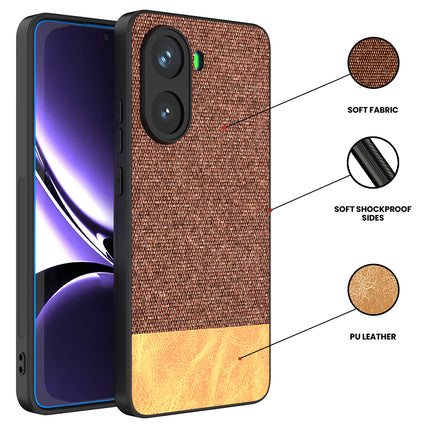 Mobizang Soft Fabric & Leather Hybrid Protective Back Cover for Poco X7 Pro | Shockproof Slim Hard Anti Slip Back Case (Brown)