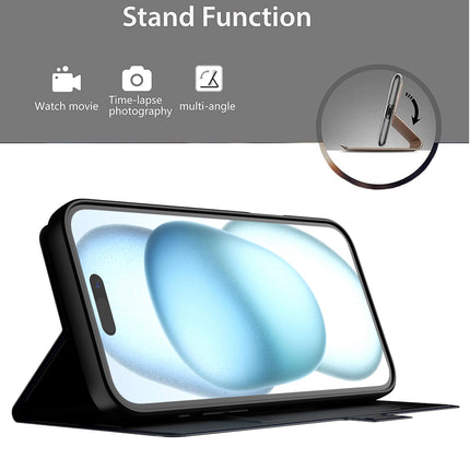 Mobizang Noble Slim Magnetic Leather Flip Case Cover for Apple iPhone 16 | Card Holder Stand Flip Wallet Case (Black)