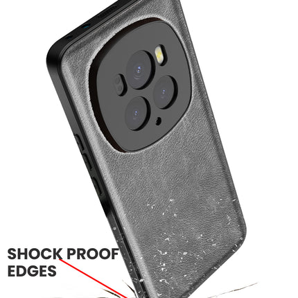 Mobizang Tux Leather Back Cover for Honor Magic 6 PRO | Slim Shockproof Camera Protection Bumper Case (Grey)
