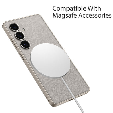 Mobizang Ultra Thin Leather & Magsafe Back Case for Samsung Galaxy S25 | with Wireless Charging Support Ring Full Body Protection Back Cover (Titanium)