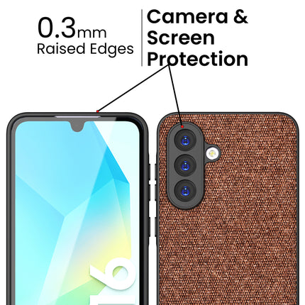 Mobizang Soft Fabric & Leather Hybrid Protective Back Cover for Samsung Galaxy A16 | Shockproof Slim Hard Anti Slip Back Case (Brown)