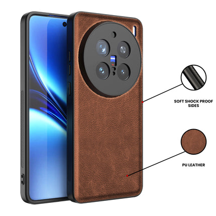 Mobizang Tux Leather Back Cover for Vivo X200 Pro (5G) | Slim Shockproof Camera Protection Bumper Case (Brown)