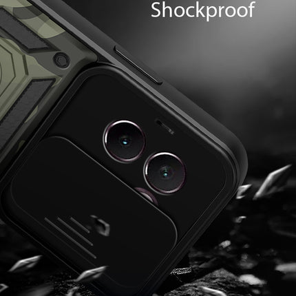 Mobizang Tank Back Cover for Vivo V30E (5G) | Inbuilt Ring + Slider Shockproof Lens Protection Bumper Back Case (Black)