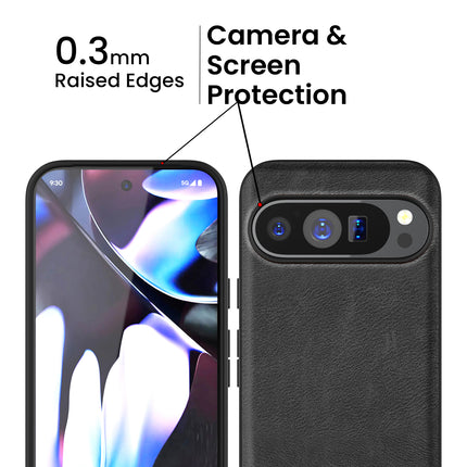 Mobizang Tux Leather Back Cover for Google Pixel 9 Pro XL | Slim Shockproof Camera Protection Bumper Case (Black)