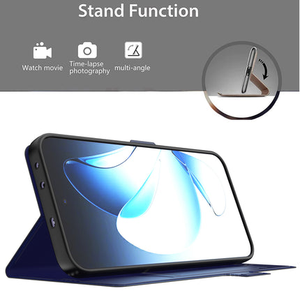 Mobizang Noble Slim Magnetic Leather Flip Case Cover for Oppo Reno 13 | Card Holder Stand Flip Wallet Case (Blue)