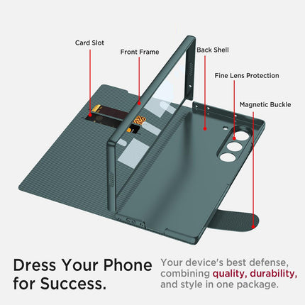 Mobizang Leather Flip Case for Samsung Galaxy Z Fold 6 | Inbuilt Fixed S Pen Holder, Slim Hybrid Stand Protection Flip Cover (GreyGreen)