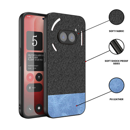 Mobizang Soft Fabric & Leather Hybrid Protective Back Cover for Nothing Phone 2A | Shockproof Slim Hard Anti Slip Back Case (Black,Blue)