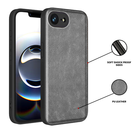 Mobizang Tux Leather Back Cover for Apple iPhone 16E | Slim Shockproof Camera Protection Bumper Case (Grey)