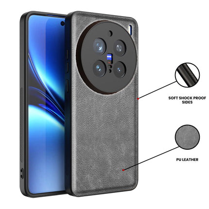 Mobizang Tux Leather Back Cover for Vivo X200 Pro (5G) | Slim Shockproof Camera Protection Bumper Case (Grey)