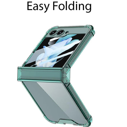 Mobizang Clear Airbag with Hinge Protection Back Case for Samsung Galaxy Flip6 / Z Flip 6 | Transparent Shockproof Slim Hard Protective Cover (Green)
