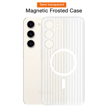 Mobizang Matte Magnetic Wave Grip Back Cover for Samsung Galaxy S24 Ultra | [MagSafe Compatible] Wireless charging, Slim, Metal Buttons, Frosted Back Case (White)