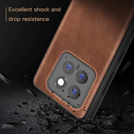 Mobizang Tux Leather Back Cover for Xiaomi 14 (5G) | Slim Shockproof Camera Protection Bumper Case (Brown)