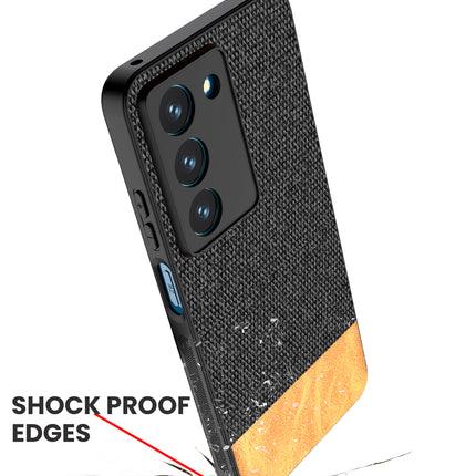 Mobizang Soft Fabric & Leather Hybrid Protective Back Cover for Realme 14X | Shockproof Slim Hard Anti Slip Back Case (Black,Brown)