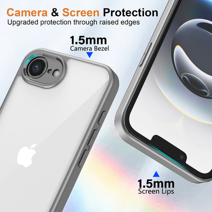 Mobizang Hawkeye Clear Back Cover for Apple iPhone 16E | Camera Lens Protector Shockproof Slim Clear Case Cover (Grey Sides)