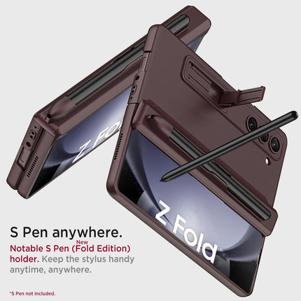 Mobizang Magnetic Hinge Case for Samsung Galaxy Z Fold 6 | Inbuilt S-Pen Holder Stand Hybrid Back Cover (Wine Red)