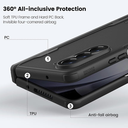 Nillkin Case For Samsung Galaxy Z Fold 5 | Hinge Protection, Hidden Kickstand & Metal Camera Lens Protector, Slim Fit Protective Phone Back Cover for Z Fold 5 (Black)
