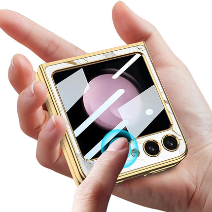 Mobizang 9H Glass Back Case for Samsung Galaxy Z Flip6 / Z Flip 6,Ultra Thin Full Body Protection Folding Hard Back Cover, Design Flower