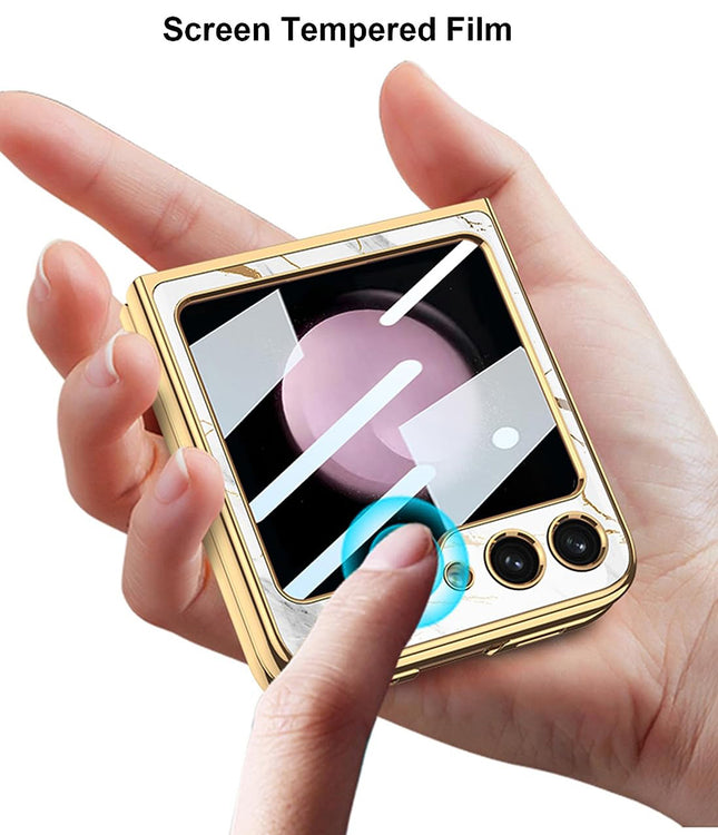 Mobizang 9H Glass Back Case for Samsung Galaxy Z Flip6 / Z Flip 6,Ultra Thin Full Body Protection Folding Hard Back Cover, Design Flower