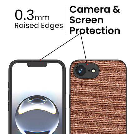 Mobizang Soft Fabric & Leather Hybrid Protective Back Cover for Apple iPhone 16E | Shockproof Slim Hard Anti Slip Back Case (Brown)