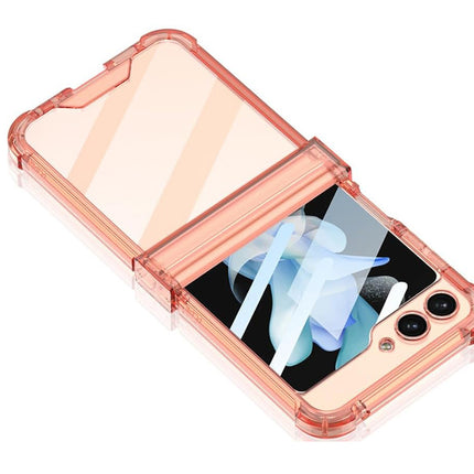 Mobizang Clear Airbag with Hinge Protection Back Case for Samsung Galaxy Flip6 / Z Flip 6 | Transparent Shockproof Slim Hard Protective Cover (Orange)