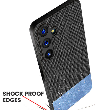 Mobizang Soft Fabric & Leather Hybrid Protective Back Cover for Samsung Galaxy A35 (5G) | Shockproof Slim Hard Anti Slip Back Case (Black,Blue)