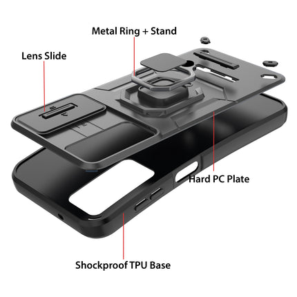 Mobizang Armor Slider Back Cover for Samsung Galaxy A56 | Inbuilt Ring + Camera Slider Shockproof Lens Protection Bumper Back Case (Grey)