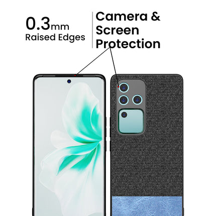 Mobizang Soft Fabric & Leather Hybrid Protective Back Cover for Vivo V30 Pro (5G) | Shockproof Slim Hard Anti Slip Back Case (Black,Blue)