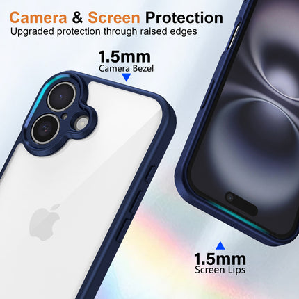 Mobizang Hawkeye Clear Back Cover for Apple iPhone 16 | Camera Lens Protector Shockproof Slim Clear Case Cover (Blue Sides)