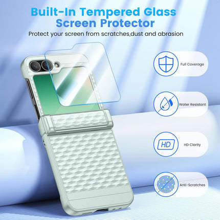 Mobizang Geometric Hinge Protection Back Cover for Samsung Galaxy Z Flip5 / Flip 5 | with [Inbuilt Glass] Full Body Shockproof Hard Back Case (Mint Green)
