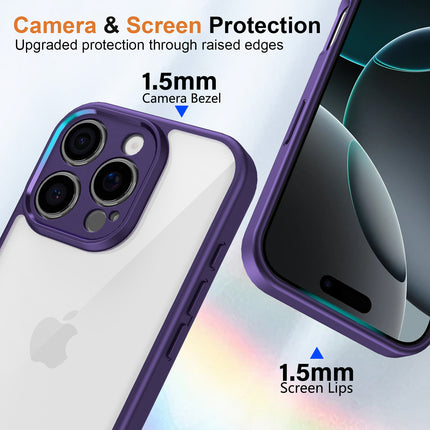 Mobizang Hawkeye Clear Back Cover for Apple iPhone 16 Pro | Camera Lens Protector Shockproof Slim Clear Case Cover (Purple Sides)