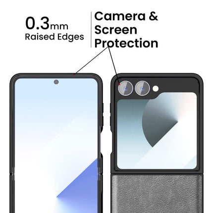 Mobizang Tux Leather Back Cover for Samsung Galaxy Z Flip 7 | Slim Shockproof Camera Protection Bumper Case (Grey)