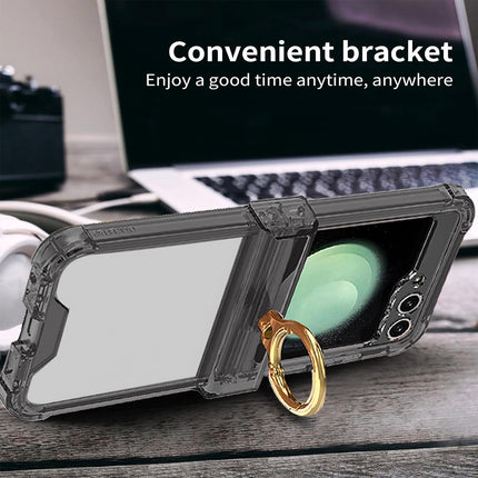 Mobizang Clear Airbag Ring Back Case for Samsung Galaxy Flip6 / Z Flip 6 | Transparent Shockproof Slim Hard Protective Cover (Black)