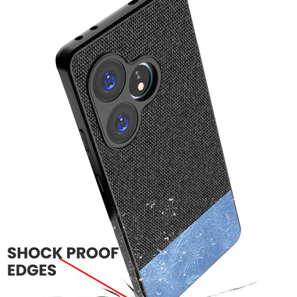 Mobizang Soft Fabric & Leather Hybrid Protective Back Cover for Realme GT 6 / GT 6T | Shockproof Slim Hard Anti Slip Back Case (Black,Blue)