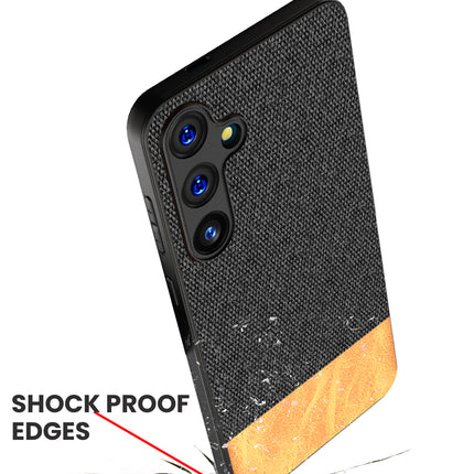 Mobizang Soft Fabric & Leather Hybrid Protective Back Cover for Samsung Galaxy A55 (5G) | Shockproof Slim Hard Anti Slip Back Case (Black,Brown)