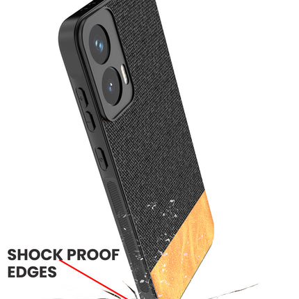Mobizang Soft Fabric & Leather Hybrid Protective Back Cover for Moto G35 | Shockproof Slim Hard Anti Slip Back Case (Black,Brown)