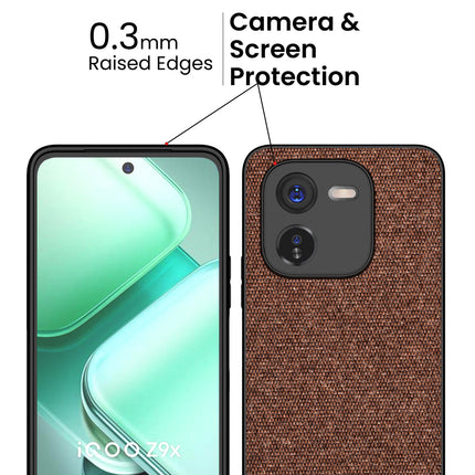 Mobizang Soft Fabric & Leather Hybrid Protective Back Cover for IQOO Z9X | Shockproof Slim Hard Anti Slip Back Case (Brown)