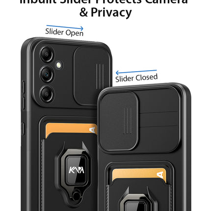 Mobizang Bisen Back Cover for Samsung Galaxy S25 Plus | Inbuilt Camera Slider Ring Stand and Card Pocket Shockproof Slim Bumper Back Case (Black)
