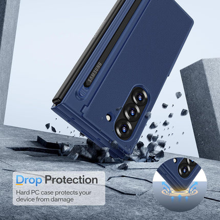 Mobizang Textured Grip S Pen Holder Hinge Protection Back Cover for Samsung Galaxy Z Fold6 / Fold 6 | with Inbuilt Glass , Kickstand & S Pen Slot Case (Blue)