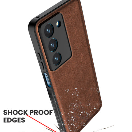 Mobizang Tux Leather Back Cover for Realme 14X | Slim Shockproof Camera Protection Bumper Case (Brown)