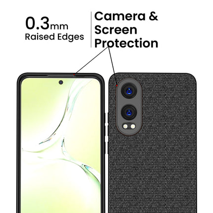 Mobizang Soft Fabric & Leather Hybrid Protective Back Cover for OnePlus Nord CE 4 Lite | Shockproof Slim Hard Anti Slip Back Case (Black,Blue)